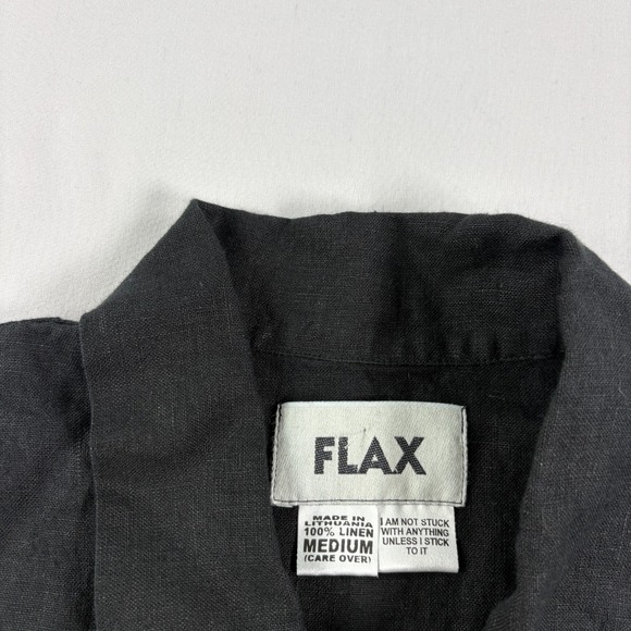 Flax Linen Shirt Womens M Black Jeanne Engelhart Button Up Short Sleeve Beach - Picture 3 of 7